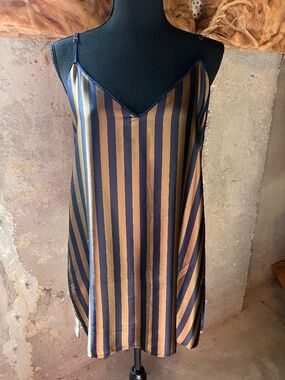 Gold Hawk Blue & Olive Striped Silk Cami